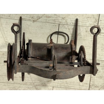 ANTICO Girarrosto MECCANICO da CAMINO epoca 1700 Strumento a Peso FERRO BATTUTO