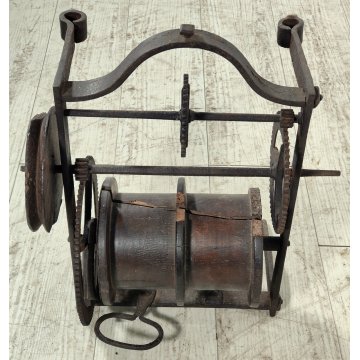 ANTICO Girarrosto MECCANICO da CAMINO epoca 1700 Strumento a Peso FERRO BATTUTO