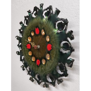 OROLOGIO MURO Laurana ANNI 70 quartz RAME d'ARTE smaltato VINTAGE Wall Clock