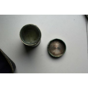 ANTICO SET PORTA VIATICO CAPPELLANO MILITARE PELLE NERA INTERNO VIOLA RELIGIOSO