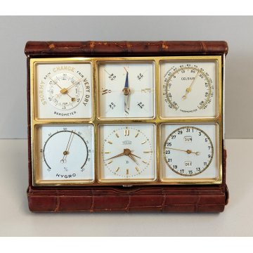 ANTICO COMPENDIO SCRIVANIA anni 40 OROLOGIO Angelus 8 DAY Termometro Barometro