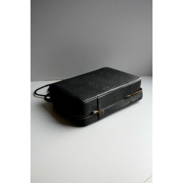 ANTICO SET PORTA VIATICO CAPPELLANO MILITARE PELLE NERA INTERNO VIOLA RELIGIOSO