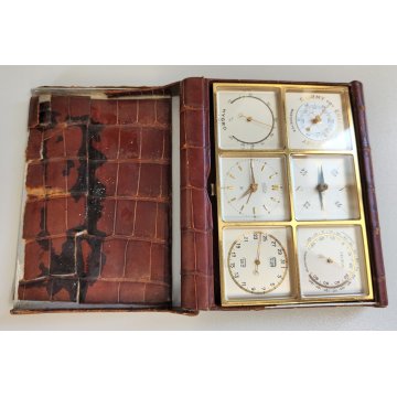 ANTICO COMPENDIO SCRIVANIA anni 40 OROLOGIO Angelus 8 DAY Termometro Barometro
