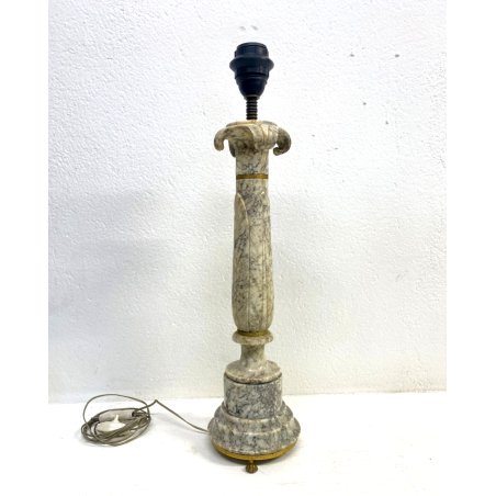 ANTICA BASE LAMPADA da TAVOLO COLONNA MARMO BIANCO DECORO PALMETTE Impero '800