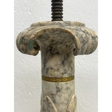 ANTICA BASE LAMPADA da TAVOLO COLONNA MARMO BIANCO DECORO PALMETTE Impero '800