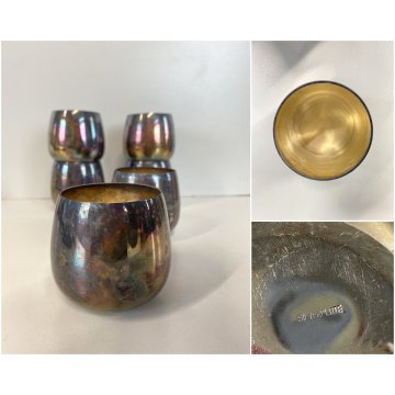 SET 6 Roly Poly SILVER PLATED PUNCH CUPS VINTAGE METALLO PATINA Anni '70