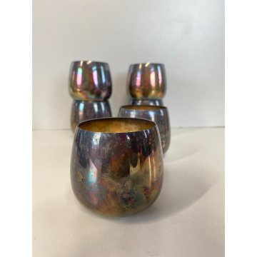 SET 6 Roly Poly SILVER PLATED PUNCH CUPS VINTAGE METALLO PATINA Anni '70