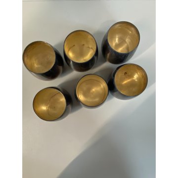 SET 6 Roly Poly SILVER PLATED PUNCH CUPS VINTAGE METALLO PATINA Anni '70