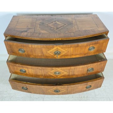 ANTICO COMÒ VENETO INTARSIATO LEGNO NOCE 4 CASSETTI 1800 MOBILE EPOCA LUIGI XV