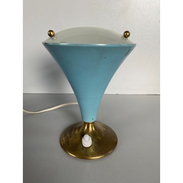 LAMPADA TAVOLO ABATJOUR CONICA AZZURRO OTTONE MID CENTURY MODERN Stilnovo STYLE