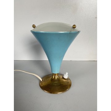 LAMPADA TAVOLO ABATJOUR CONICA AZZURRO OTTONE MID CENTURY MODERN Stilnovo STYLE