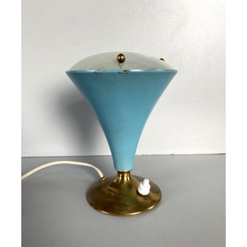 LAMPADA TAVOLO ABATJOUR CONICA AZZURRO OTTONE MID CENTURY MODERN Stilnovo STYLE