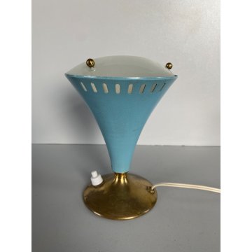 LAMPADA TAVOLO ABATJOUR CONICA AZZURRO OTTONE MID CENTURY MODERN Stilnovo STYLE