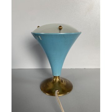 LAMPADA TAVOLO ABATJOUR CONICA AZZURRO OTTONE MID CENTURY MODERN Stilnovo STYLE