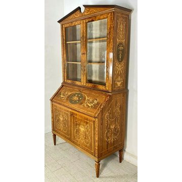 ANTICA CREDENZA VETRINETTA CARLO X INTARSIATA IMPIALLACCIATA LEGNO MASSELLO 1900