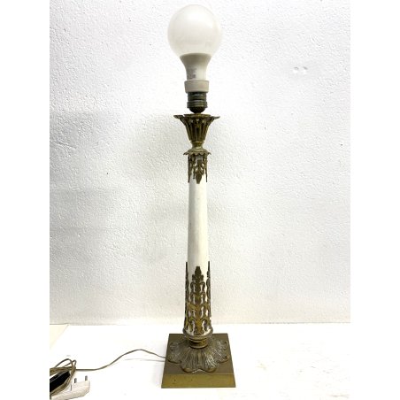 ANTICA BASE LAMPADA da TAVOLO COLONNA METALLO BIANCO OTTONE STILE IMPERO '900