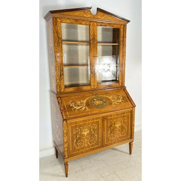 ANTICA CREDENZA VETRINETTA CARLO X INTARSIATA IMPIALLACCIATA LEGNO MASSELLO 1900