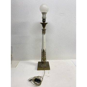 ANTICA BASE LAMPADA da TAVOLO COLONNA METALLO BIANCO OTTONE STILE IMPERO '900