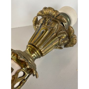 ANTICA BASE LAMPADA da TAVOLO COLONNA METALLO BIANCO OTTONE STILE IMPERO '900