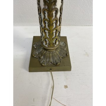 ANTICA BASE LAMPADA da TAVOLO COLONNA METALLO BIANCO OTTONE STILE IMPERO '900