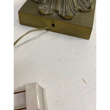ANTICA BASE LAMPADA da TAVOLO COLONNA METALLO BIANCO OTTONE STILE IMPERO '900