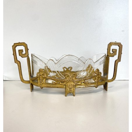 CENTROTAVOLA JARDINIERE ANTIMONIO DORATO VASCA VETRO DECORO STILE LITTORIO '30