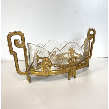 CENTROTAVOLA JARDINIERE ANTIMONIO DORATO VASCA VETRO DECORO STILE LITTORIO '30
