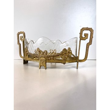 CENTROTAVOLA JARDINIERE ANTIMONIO DORATO VASCA VETRO DECORO STILE LITTORIO '30