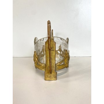 CENTROTAVOLA JARDINIERE ANTIMONIO DORATO VASCA VETRO DECORO STILE LITTORIO '30