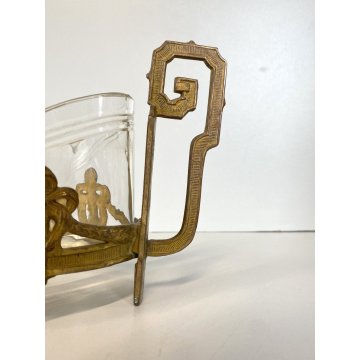 CENTROTAVOLA JARDINIERE ANTIMONIO DORATO VASCA VETRO DECORO STILE LITTORIO '30