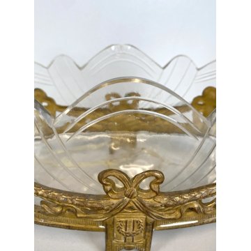 CENTROTAVOLA JARDINIERE ANTIMONIO DORATO VASCA VETRO DECORO STILE LITTORIO '30
