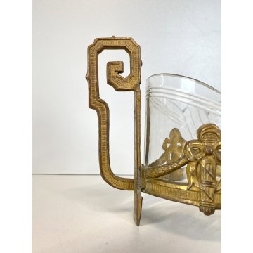 CENTROTAVOLA JARDINIERE ANTIMONIO DORATO VASCA VETRO DECORO STILE LITTORIO '30