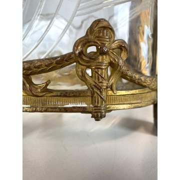 CENTROTAVOLA JARDINIERE ANTIMONIO DORATO VASCA VETRO DECORO STILE LITTORIO '30