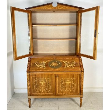 ANTICA CREDENZA VETRINETTA CARLO X INTARSIATA IMPIALLACCIATA LEGNO MASSELLO 1900
