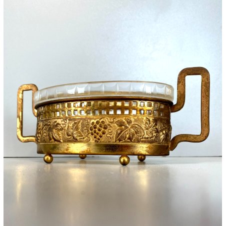 PICCOLA JARDINIERE  LAMINA OTTONE VASCA VETRO DECORO TRALCI VITE ART DECO '30