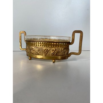 PICCOLA JARDINIERE  LAMINA OTTONE VASCA VETRO DECORO TRALCI VITE ART DECO '30