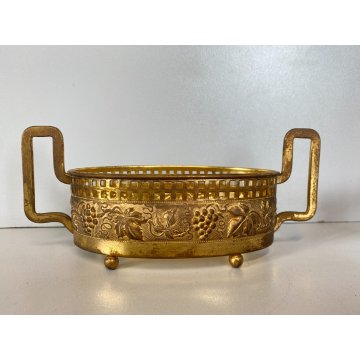 PICCOLA JARDINIERE  LAMINA OTTONE VASCA VETRO DECORO TRALCI VITE ART DECO '30
