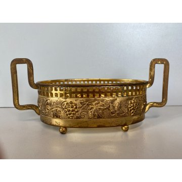 PICCOLA JARDINIERE  LAMINA OTTONE VASCA VETRO DECORO TRALCI VITE ART DECO '30