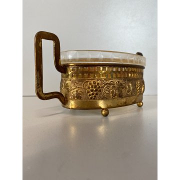 PICCOLA JARDINIERE  LAMINA OTTONE VASCA VETRO DECORO TRALCI VITE ART DECO '30