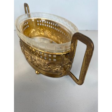 PICCOLA JARDINIERE  LAMINA OTTONE VASCA VETRO DECORO TRALCI VITE ART DECO '30
