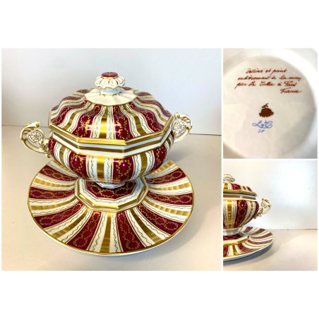 ZUPPIERA SUPPORTO COPERCHIO PORCELLANA Le Tallec PARIS hand painted FRANCE '900