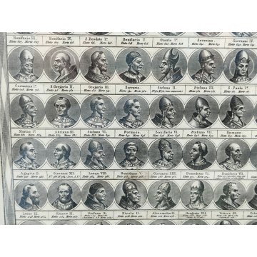 ANTICA STAMPA INCISIONE G. M. Tagliaferri QUADRO CRONOLOGICO DEI PAPI Ritratto