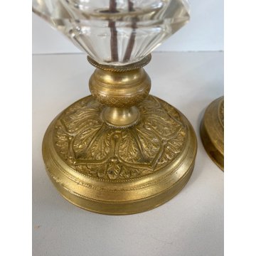 ANTICA COPPIA CANDELIERE VINTAGE VETRO OTTONE BRASS GLASS 26,5 cm/h  DECO' '900