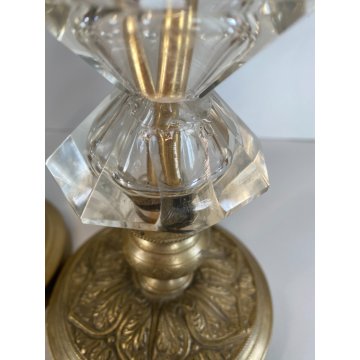 ANTICA COPPIA CANDELIERE VINTAGE VETRO OTTONE BRASS GLASS 26,5 cm/h  DECO' '900