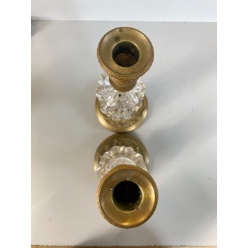 ANTICA COPPIA CANDELIERE VINTAGE VETRO OTTONE BRASS GLASS 26,5 cm/h  DECO' '900