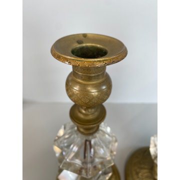 ANTICA COPPIA CANDELIERE VINTAGE VETRO OTTONE BRASS GLASS 26,5 cm/h  DECO' '900