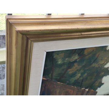 GRANDE QUADRO DIPINTO OLIO TAVOLA Bruno Livori PAESAGGIO CAMPAGNA Cacciatore dog