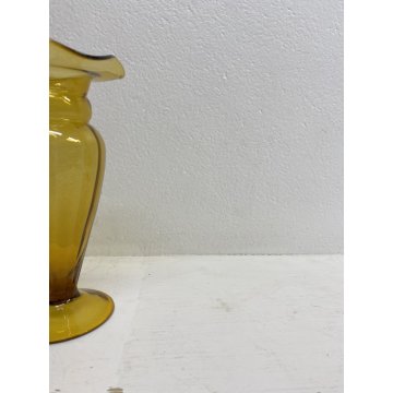 VASO VETRO Murano STILE Vittorio Zecchin AMBRA COSTOLATO BOCCA ONDULATA 24cm/h