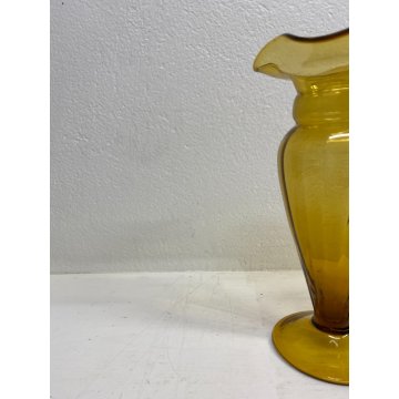 VASO VETRO Murano STILE Vittorio Zecchin AMBRA COSTOLATO BOCCA ONDULATA 24cm/h
