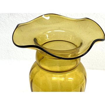 VASO VETRO Murano STILE Vittorio Zecchin AMBRA COSTOLATO BOCCA ONDULATA 24cm/h